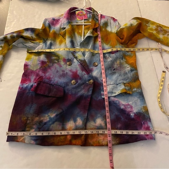 Handmade Ice Tie Dye Blazer Jacket Womens XXL Colorful Upcycled Double Breasted - Picture 9 of 12